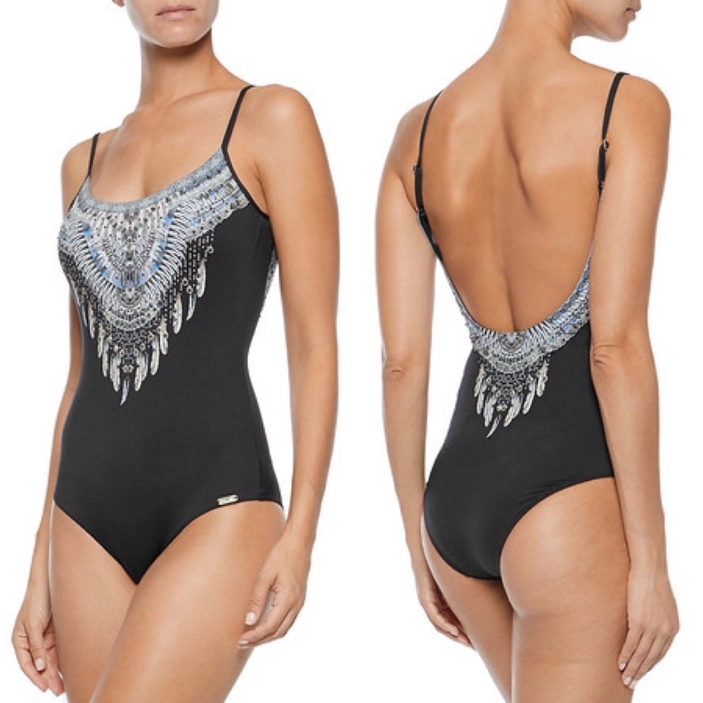 Camilla Black One Piece Tribal Swimsuit XS NWT